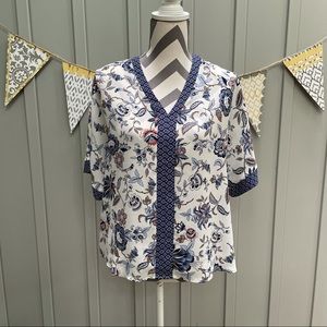 W5 Floral & Diamond Print Loose Fit Kimono Top